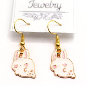 Handmade Halloween Cute Kawaii Enamel White & Pink Bunny Ghost Earrings, New